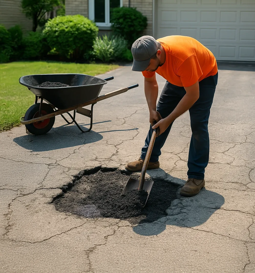Driveway Being Repaired Aw Roofing